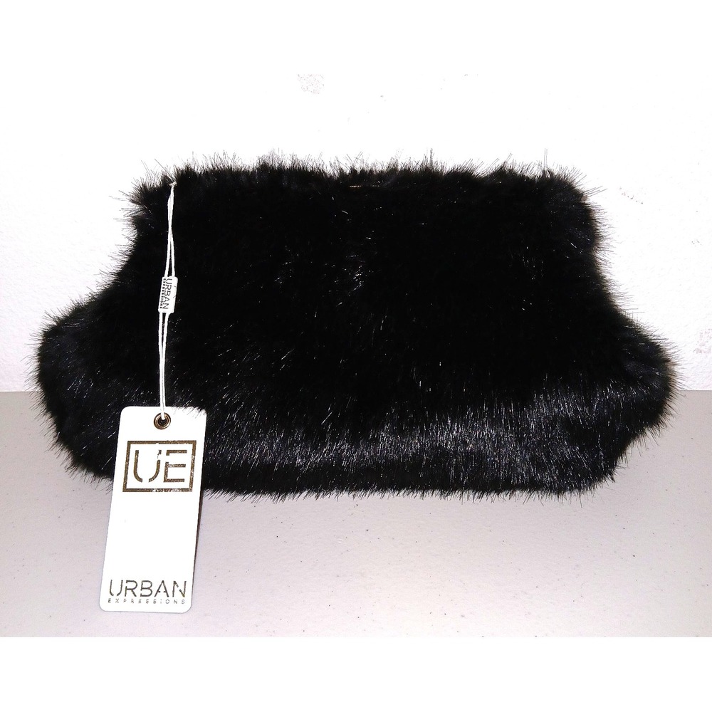 Urban Expressions Faux Fur Women Frame Bag Clutch Black Glamor Hollywood Vegan
